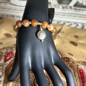 Chic Beaded Bracelet with Silver Lotus Charm